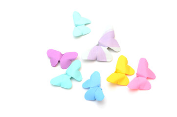Colorful origami butterflies on white
