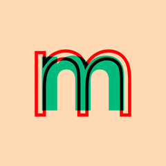 letter symbol m with blue and red colors retro style for advertising