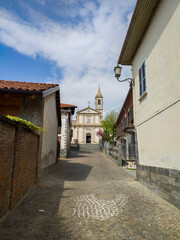 street leading to the old church in Turin, Italy
