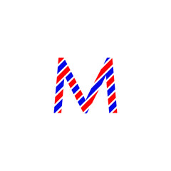 text letter M for design color red and blue flag of France. Creative typography. greeting card, editable vector. Tourism and travel.