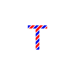 text letter T for design color red and blue flag of France. Creative typography. greeting card, editable vector. Tourism and travel.