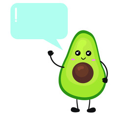 Cute green avocado illustration with callout shape. Adorable, kawaii and funny green avocado thinking character vector for mascot, logo, symbol on application, books, comics, art, doodle