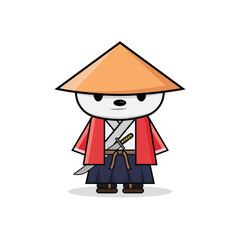 Kawaii illustration panda samurai vector graphics