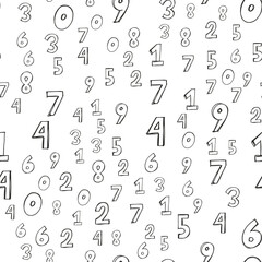 Numbers. Seamless vector wallpaper on white hand draw