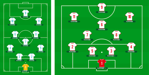 Football team formation. World tournament 2026 Soccer or football field with 11 shirt with numbers vector illustration. soccer lineup © lunarts_studio