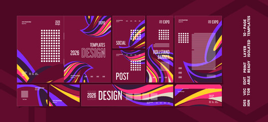 Set of modern creative expo layout templates, 10 pages editable, Vector design.