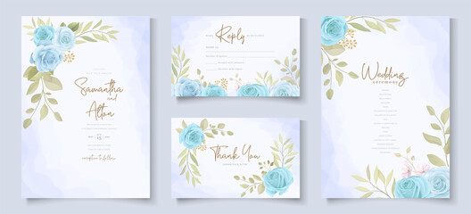 Set of wedding card design with blue roses