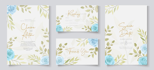 Fototapeta na wymiar Set of wedding card design with blue roses
