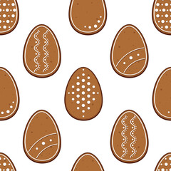 Pattern with gingerbread cookies. Pattern with different easter eggs. Vector illustration.
