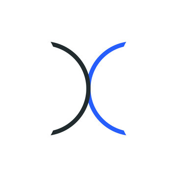 Letter X isotype with curves in black et blue colors, editable vector