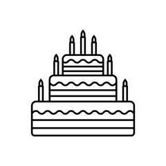 Cake with candles icon. Black contour linear silhouette. Side view. Vector simple flat graphic illustration. The isolated object on a white background. Isolate.