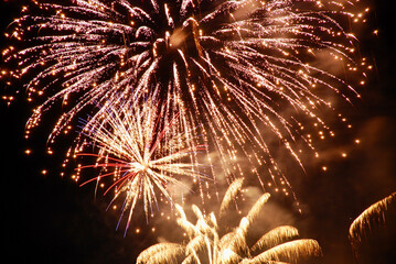 Fireworks show over the lake in Lake Tahoe, California. 