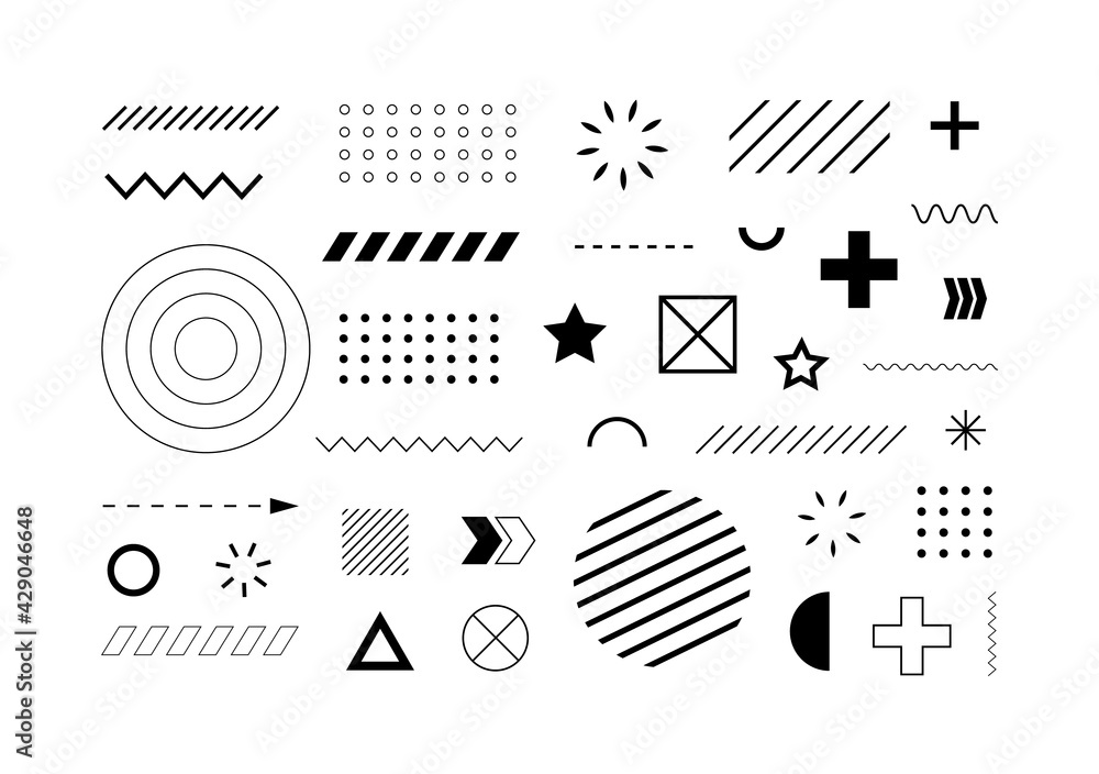 Poster Set Of Geometric Shapes. Different abstract isolated design symbols and elements. Vector illustration