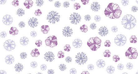 Flowers pattern Hand-drawn. Vector seamless background. 