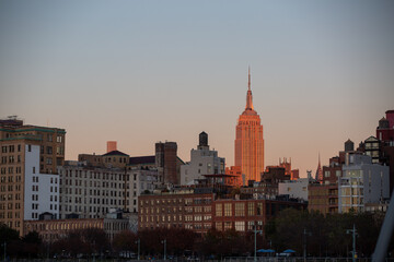 The Empire State Building at Sunset in Midtown Manhattan, New York City, New York, USA.