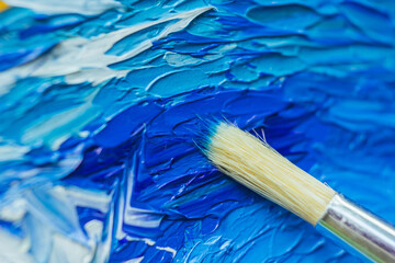 Fototapeta premium picture painted with multi-colored oil paints on canvas close-up. Details of the drawing
