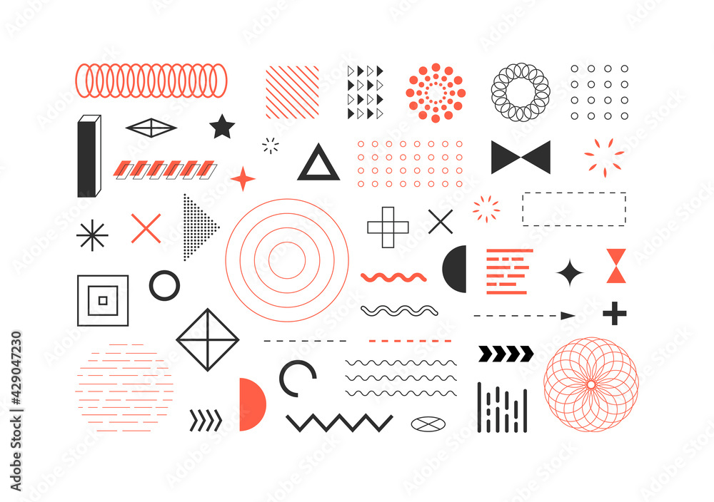 Poster Set Of Geometric Shapes. Abstract design symbols and elements isolated on white. Vector illustration