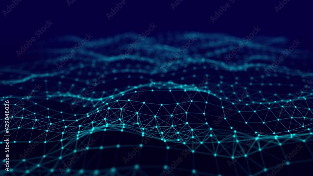 Leinwandbilder Wave of interlacing points and lines. Abstract background. Technological style. Big data. 3d rendering. Seamless loop.