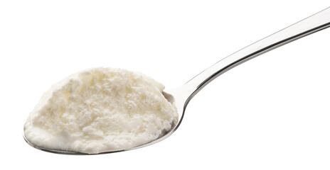Fresh curdled milk, homemade sour yogurt in spoon