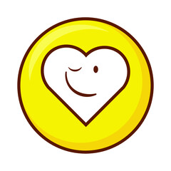 Cute social media winking face heart emoji on a yellow button. Royalty-free.
