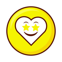 Cute social media star-struck heart emoji on a yellow button. Royalty-free.