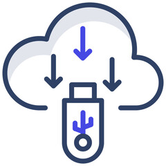        An outline design, icon of cloud data download