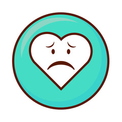 Cute social media frowning face heart emoji on a blue button. Royalty-free.