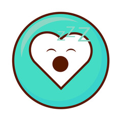 Cute social media sleeping face heart emoji on a blue button. Royalty-free.