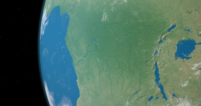 Congo River in planet earth, aerial view from outer space
