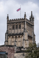 Fototapeta premium Bristol Cathedral Union Flag at Half Mast