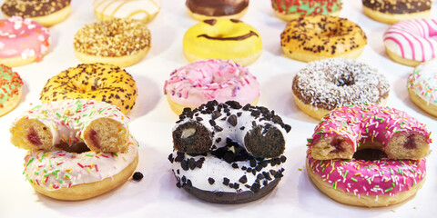 Colored donuts on shop window