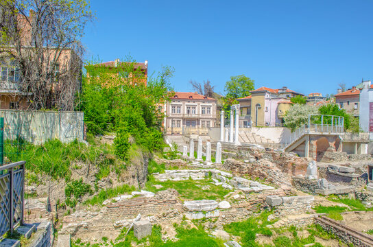Antique Forum with Odeon in old town of Plovdiv, Bulgaria.