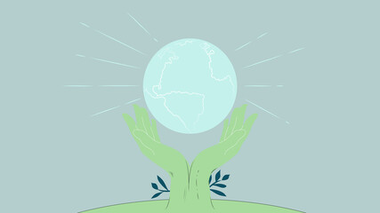 Design of earth on sketching of hand for World with plants to the earth. Illustration environmental concept 2021.