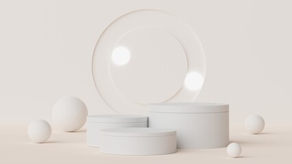 3d Earth tone minimal podium with geometric shapes for mock up and showing products. Display stand for presentation.