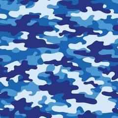 Texture military blue camouflage repeat print. Seamless army pattern. Modern