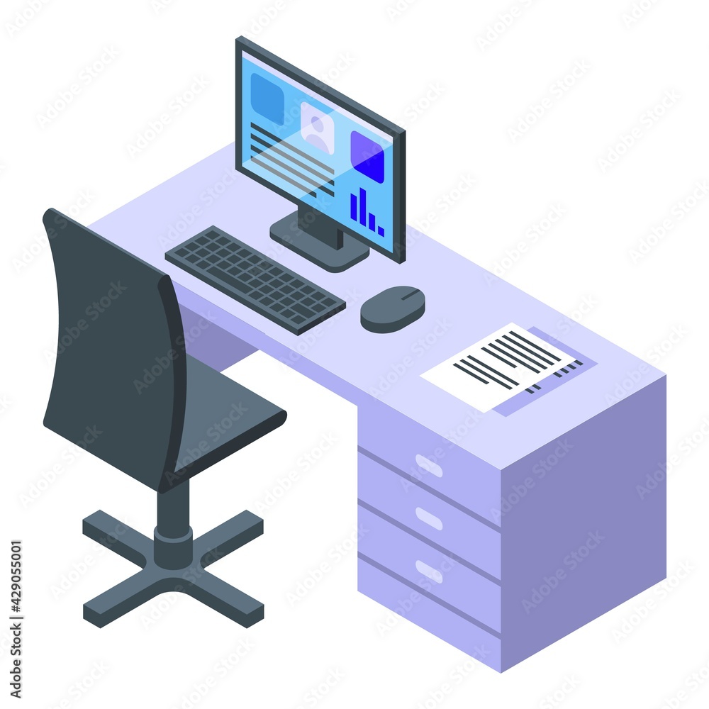 Poster office work icon. isometric of office work vector icon for web design isolated on white background