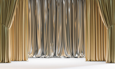classic gold and silver colored curtains.