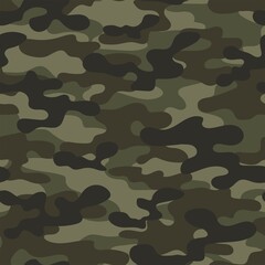 Abstract seamless military green camo texture for print. Forest background. Vector
