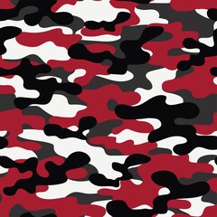 red Abstract seamless military camo texture for print. Forest background. Vector