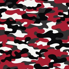 Wall murals Camouflage red Abstract seamless military camo texture for print. Forest background. Vector