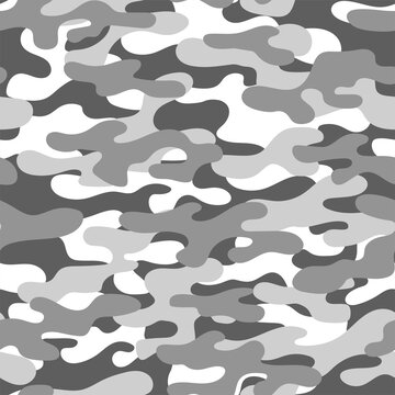grey Military camouflage seamless pattern. Four colors. Forest style. Vector design.
