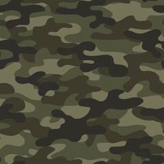 Fototapeta premium Camouflage classic seamless pattern. Abstract green camo. Military texture. Print on fabric on textiles. Vector illustration
