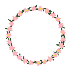 Cute flowers and leaves vector tendril circle. Floral wreath design element.