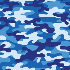 Camouflage blue classic seamless pattern. Abstract camo. Military texture. Print on fabric on textiles. Vector illustration
