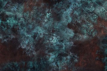 Fototapeta na wymiar Blue rusty metal oxidized background. Space for text. Close up