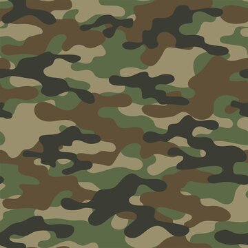 Abstract seamless military camo green texture for print. Forest background. Vector