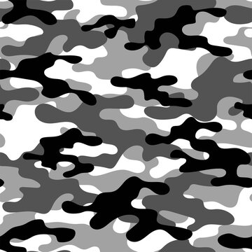 Abstract seamless military grey camo texture for print. Forest background. Vector