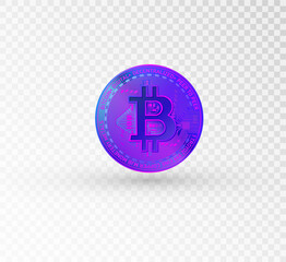 Gold bitcoin coin. Bitcoin symbol in cryptocurrency isolated on transparent background. Realistic vector illustration.