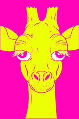 Portrait of Head of funny neon giraffe vector illustration