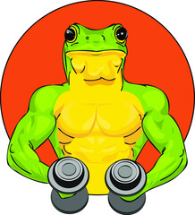 Strong frog with dumbbells vector illustration